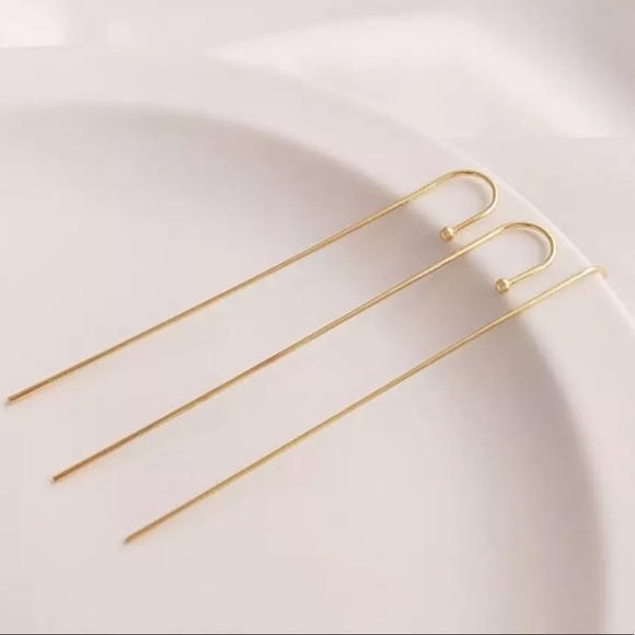 Ear Needle Wrap Crawler Hook Surround Auricle Stud Copper Piercing gold earring - Picture 4 of 9